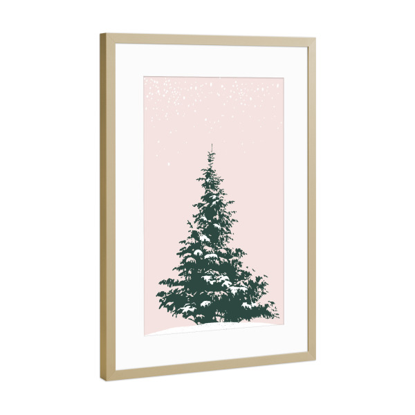 Poster mit Rahmen Gold "Tanne schneebedeckt" artboxONE - Natur,Abstrakt,Weihnachten