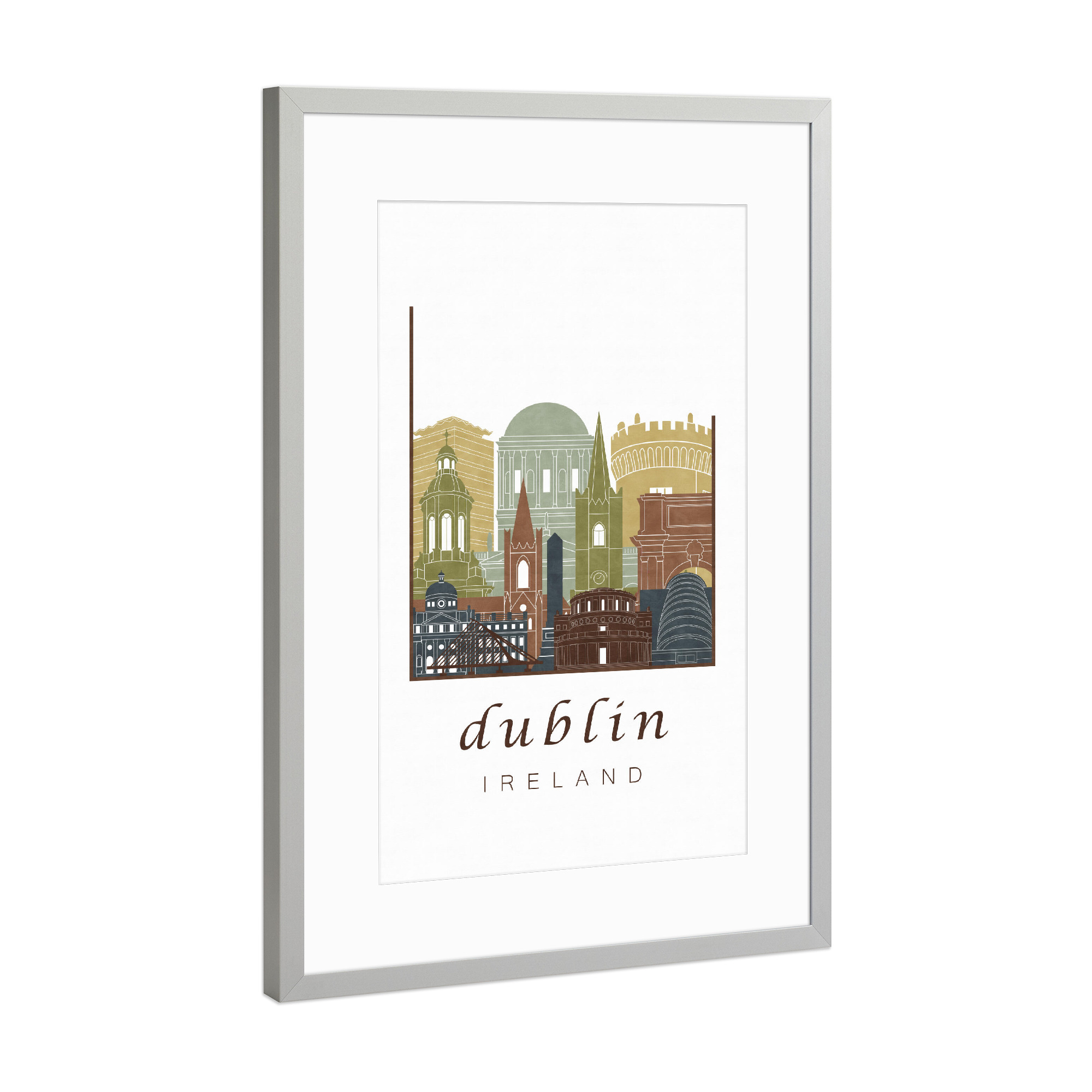 Poster mit Rahmen Silber "Dublin skyline light brown" artboxONE - Städte,Architektur