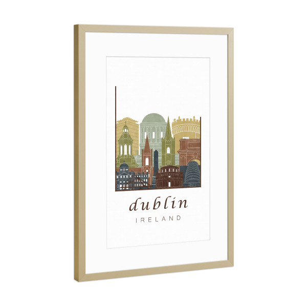 Poster mit Rahmen Gold "Dublin skyline light brown" artboxONE - Städte,Architektur - Dublin,Ireland,Irland,Skyline,Cityscape,Travel,City,Architecture