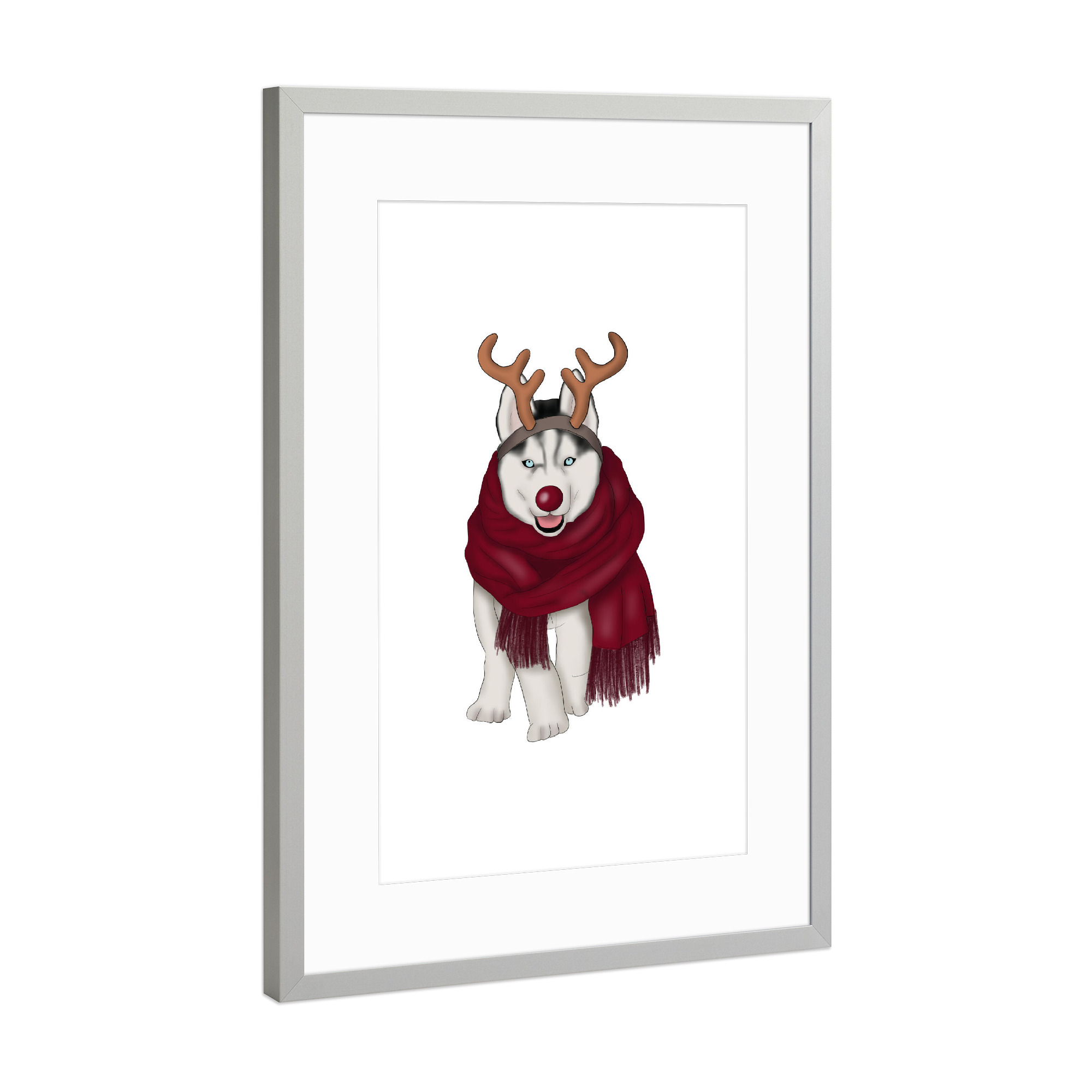 Poster mit Rahmen Silber "Reindog Illustration" artboxONE - Natur,Tiere,Comic,Weihnachten,Festivals