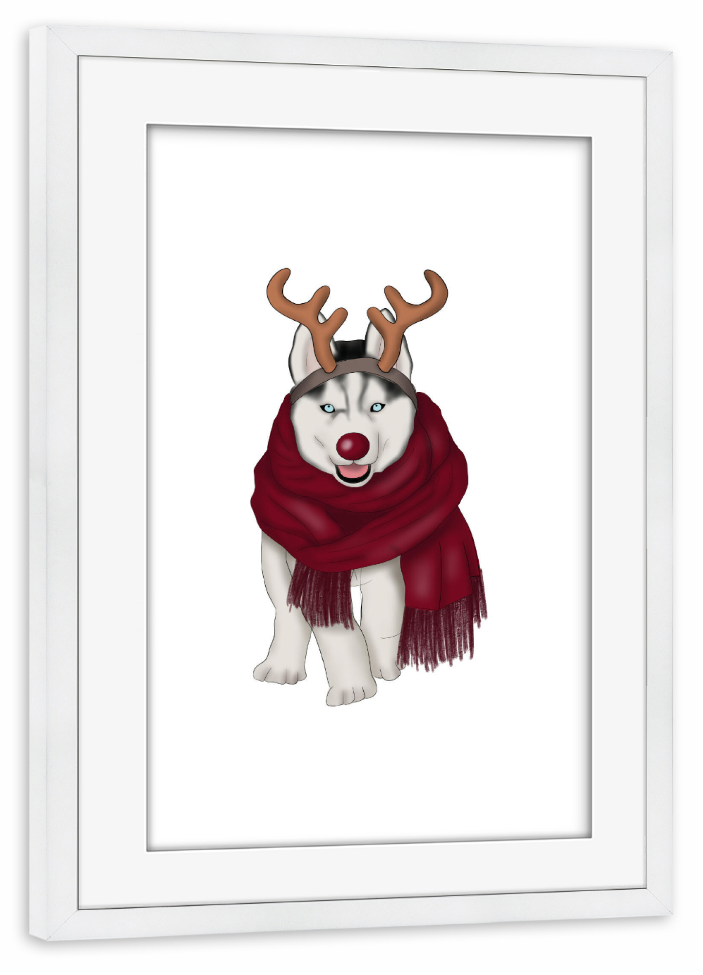 Poster mit Rahmen weiß "Reindog Illustration" artboxONE - Natur,Tiere,Comic,Weihnachten,Festivals