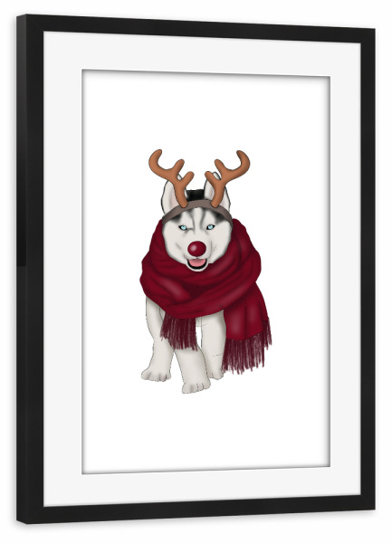 Poster mit Rahmen schwarz "Reindog Illustration" artboxONE - Natur,Tiere,Comic,Weihnachten,Festivals