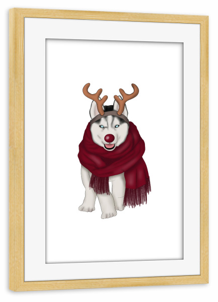 Poster mit Rahmen kiefer "Reindog Illustration" artboxONE - Natur,Tiere,Comic,Weihnachten,Festivals