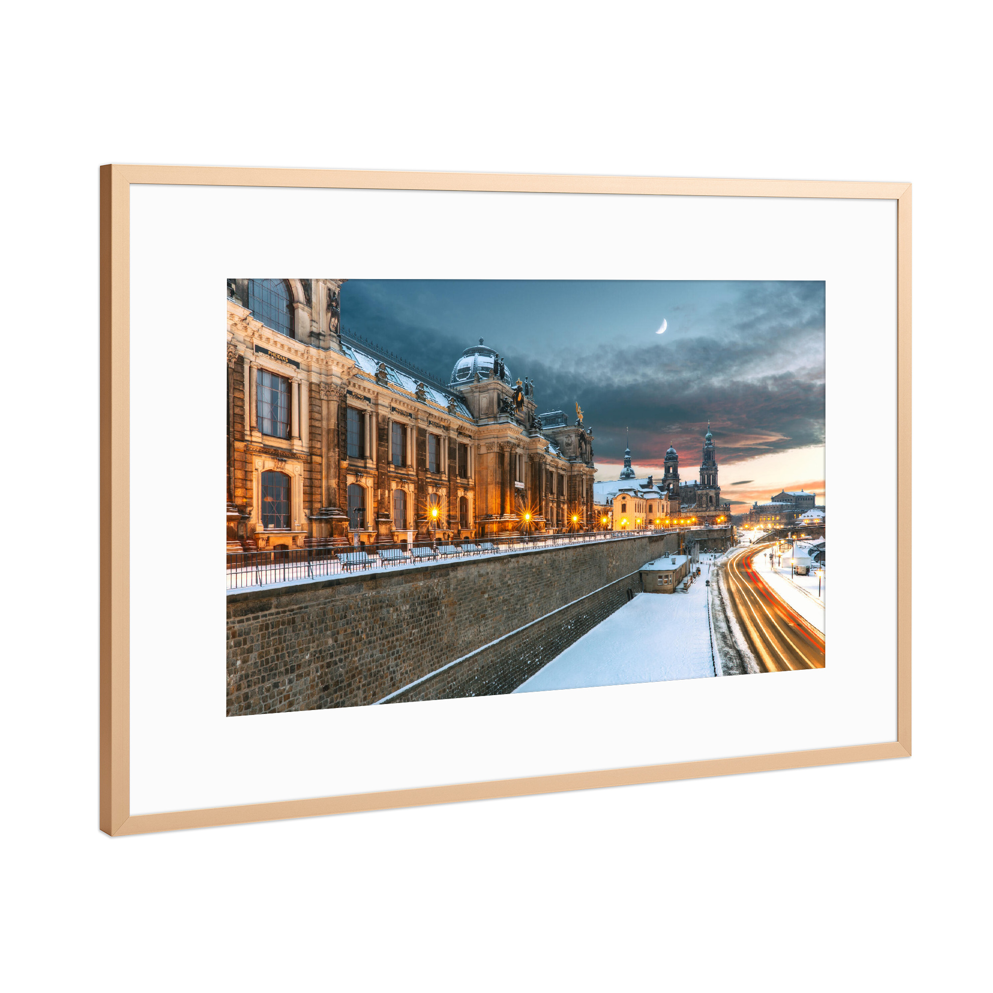 Poster mit Rahmen Kupfer "Brühlsche Terrasse im Winter" artboxONE - Reise,Architektur,Städte / Dresden