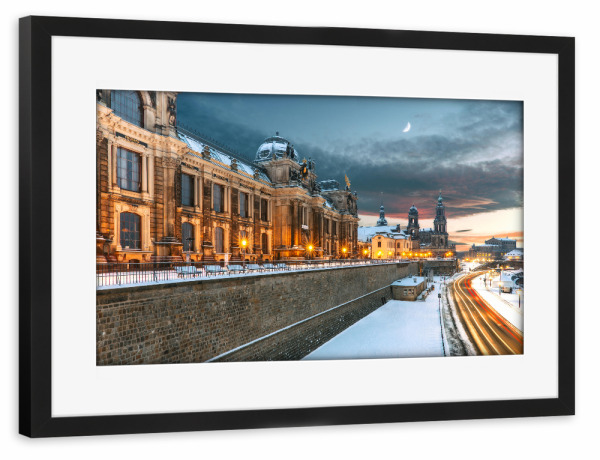 Poster mit Rahmen schwarz "Brühlsche Terrasse im Winter" artboxONE - Reise,Architektur,Städte / Dresden
