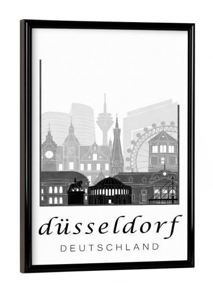 Poster mit schwarzem Rahmen "Düsseldorf skyline black & white" artboxONE - Schwarzweiß,Architektur,Städte / Düsseldorf