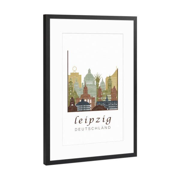 Poster mit Rahmen Schwarz (Metallic) "Leipzig skyline light brown" artboxONE - Städte,Architektur