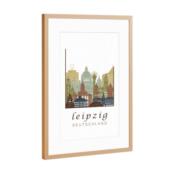 Poster mit Rahmen Kupfer "Leipzig skyline light brown" artboxONE - Städte,Architektur