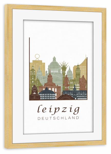 Poster mit Rahmen kiefer "Leipzig skyline light brown" artboxONE - Städte,Architektur