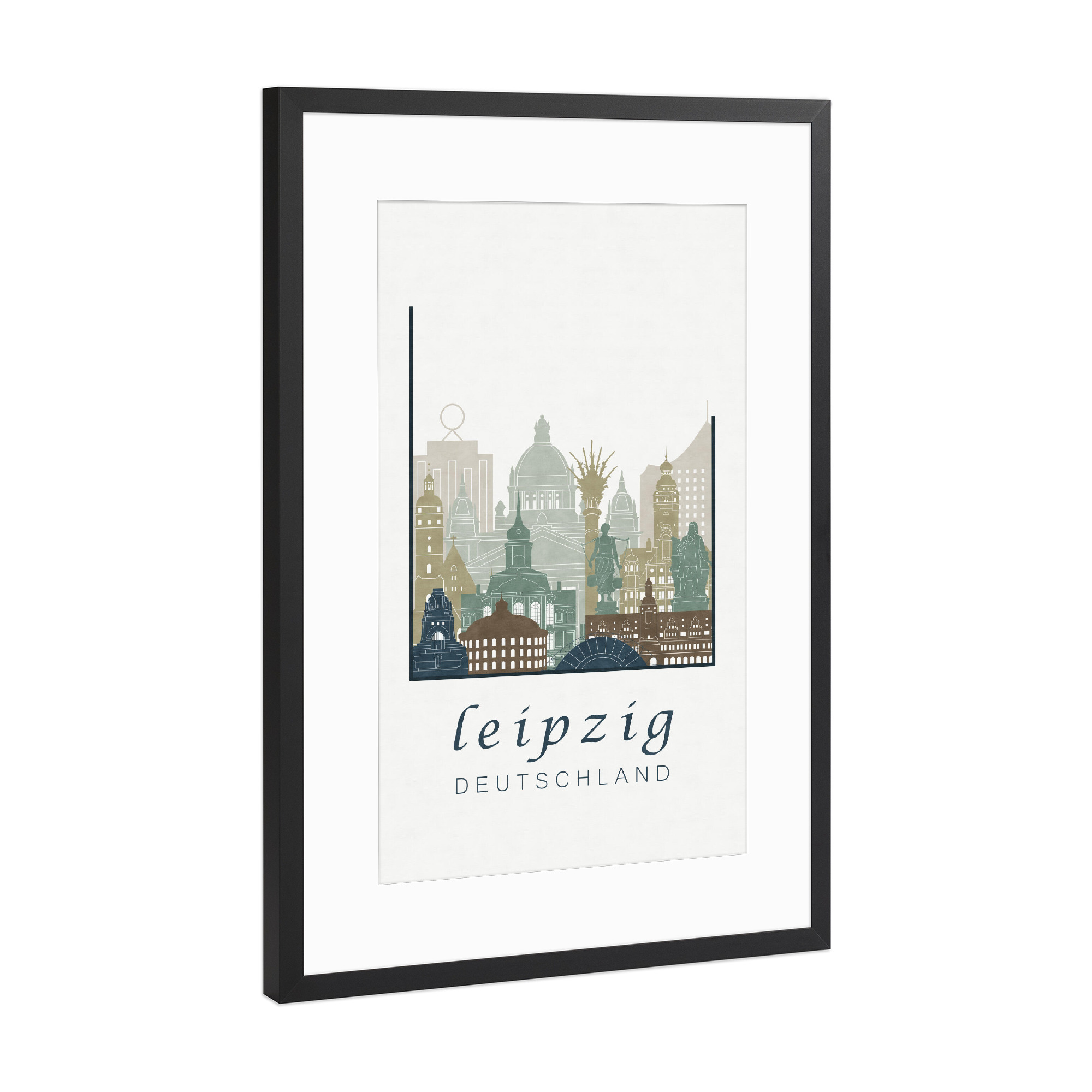 Poster mit Rahmen Schwarz (Metallic) "Leipzig skyline light blue" artboxONE - Städte,Architektur