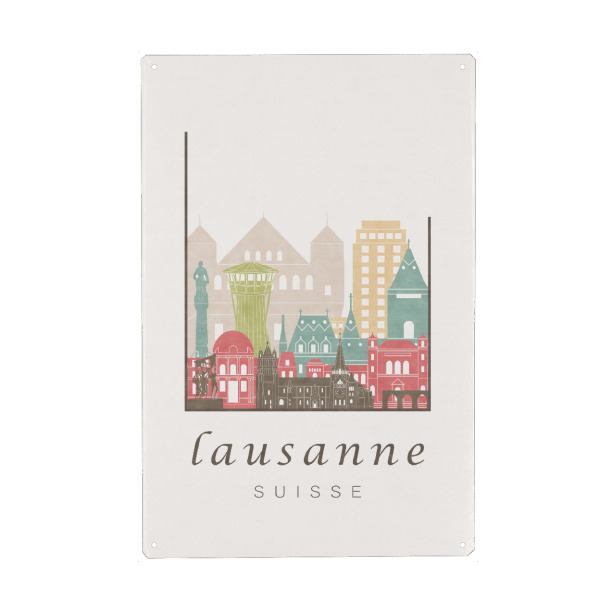 Holzbild "Lausanne skyline, pastel" artboxONE - Städte,Architektur - Lausanne,Switzerland,Suisse,Schweiz,Skyline,Cityscape,Travel,City,Architecture