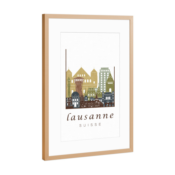 Poster mit Rahmen Kupfer "Lausanne skyline light brown" artboxONE - Städte,Architektur