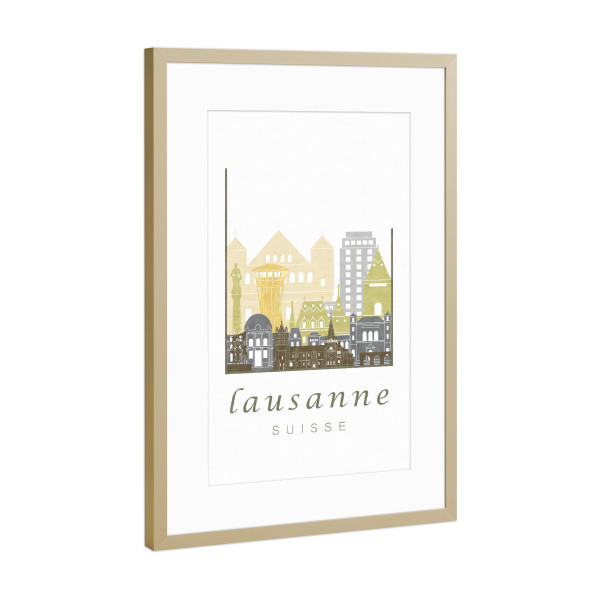 Poster mit Rahmen Gold "Lausanne skyline desert" artboxONE - Städte,Architektur