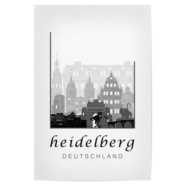 Poster 30x20 cm "Heidelberg skyline black & white" artboxONE - Städte,Schwarzweiß,Architektur