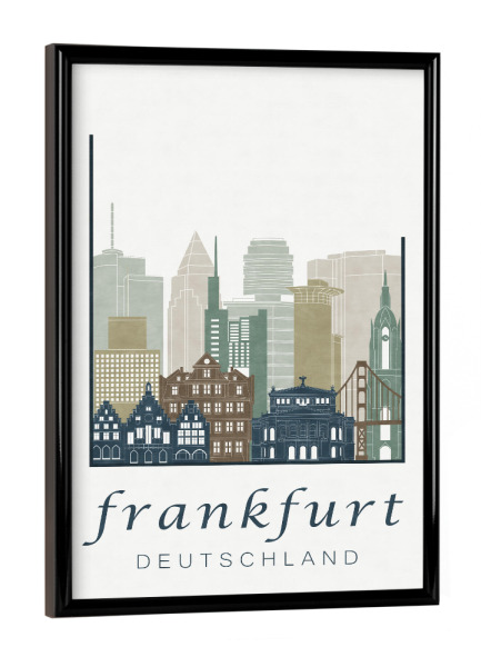 Poster mit schwarzem Rahmen "Frankfurt skyline light blue" artboxONE - Städte,Architektur,Städte / Frankfurt