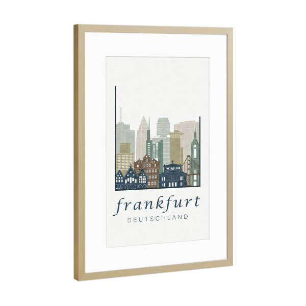 Poster mit Rahmen Gold "Frankfurt skyline light blue" artboxONE - Städte,Architektur,Städte / Frankfurt