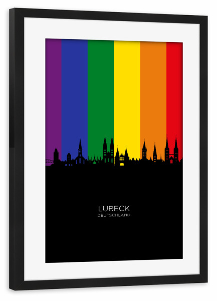 Poster mit Rahmen schwarz "Lubeck Germany Skyline Pride" artboxONE - Städte