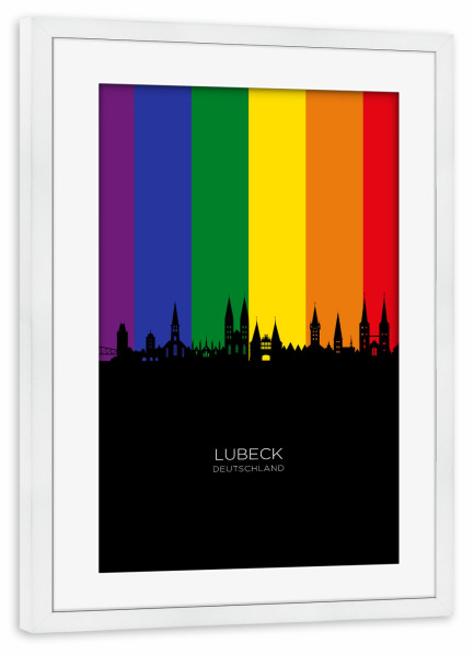 Poster mit Rahmen weiß "Lubeck Germany Skyline Pride" artboxONE - Städte