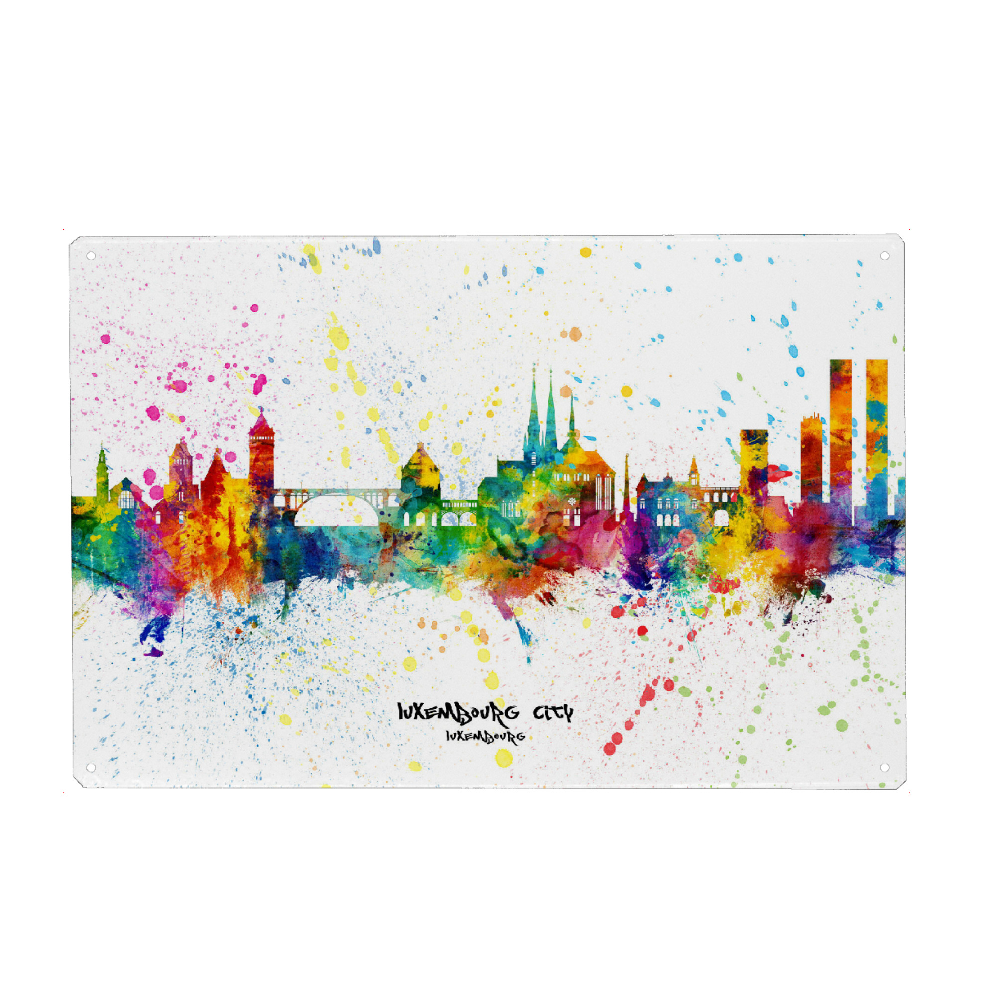 Metall Poster "Luxembourg City Skyline Splash" artboxONE - Städte - Luxembourg city,Luxembourg,Skyline,Cityscape,Stadtbild,Watercolor,City