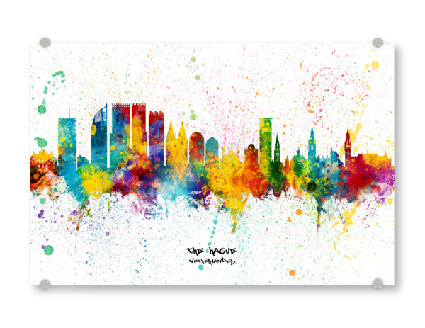 Acrylglasbild "The Hague Skyline Splash" artboxONE - Städte - The hague,Netherlands,Skyline,Cityscape,Stadtbild,Watercolor,City