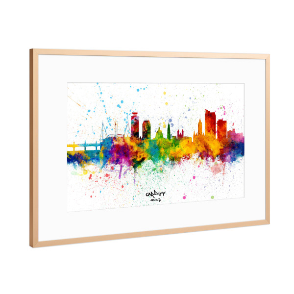 Poster mit Rahmen Kupfer "Cardiff Wales Skyline Splash" artboxONE - Städte - Cardiff,Wales,Skyline,Cityscape,Stadtbild,Watercolor,City