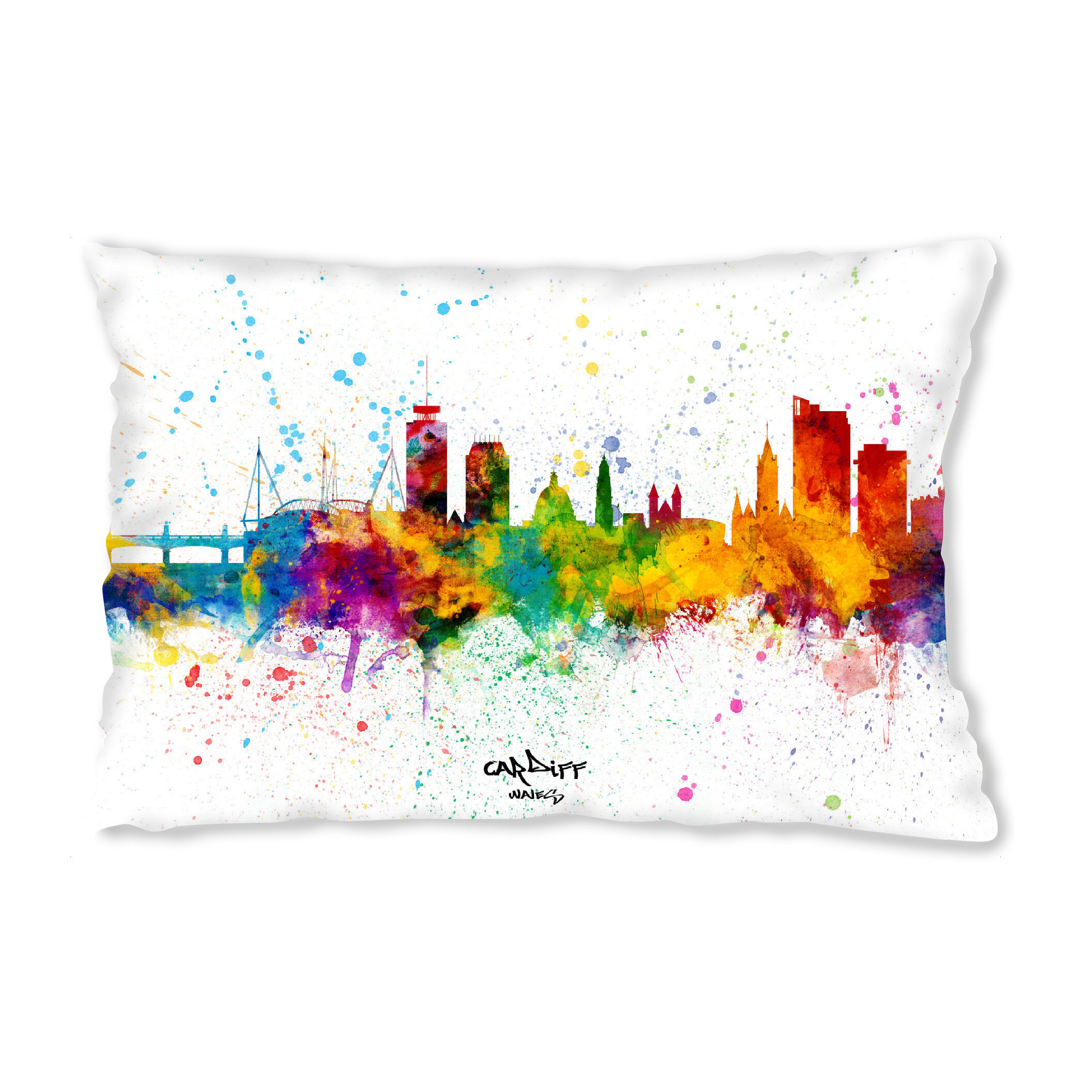 Design-Kissen "Cardiff Wales Skyline Splash" artboxONE - Städte - Cardiff,Wales,Skyline,Cityscape,Stadtbild,Watercolor,City - Bild cardiff