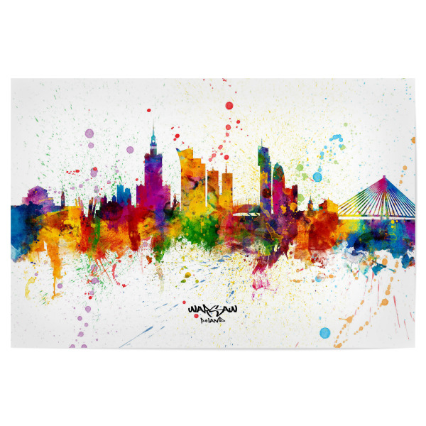 Poster "Warsaw Poland Skyline Splash" artboxONE - Städte - Warsaw,Poland,Skyline,Cityscape,Stadtbild,Watercolor,City