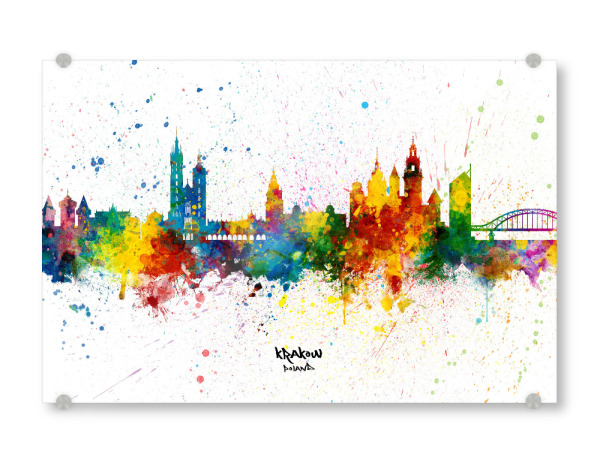 Acrylglasbild "Krakow Poland Skyline Splash" artboxONE - Städte - Krakow,Poland,Skyline,Cityscape,Stadtbild,Watercolor,City