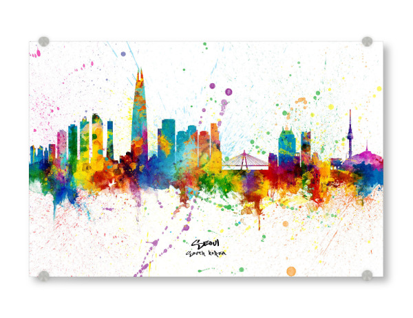 Acrylglasbild "Seoul Skyline South Korea Splash" artboxONE - Städte - Seoul,South korea,Skyline,Cityscape,Stadtbild,Watercolor,City