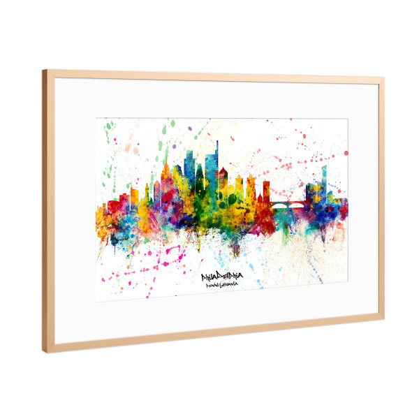 Poster mit Rahmen Kupfer "Philadelphia Skyline Splash" artboxONE - Städte - Philadelphia,Pennsylvania,Skyline,Cityscape,Stadtbild,Watercolor,City