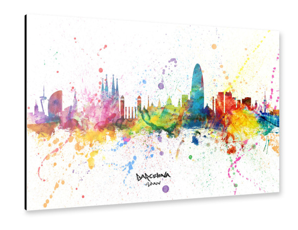 Alu-Dibond "Barcelona Spain Skyline Splash" 30x20 cm artboxONE