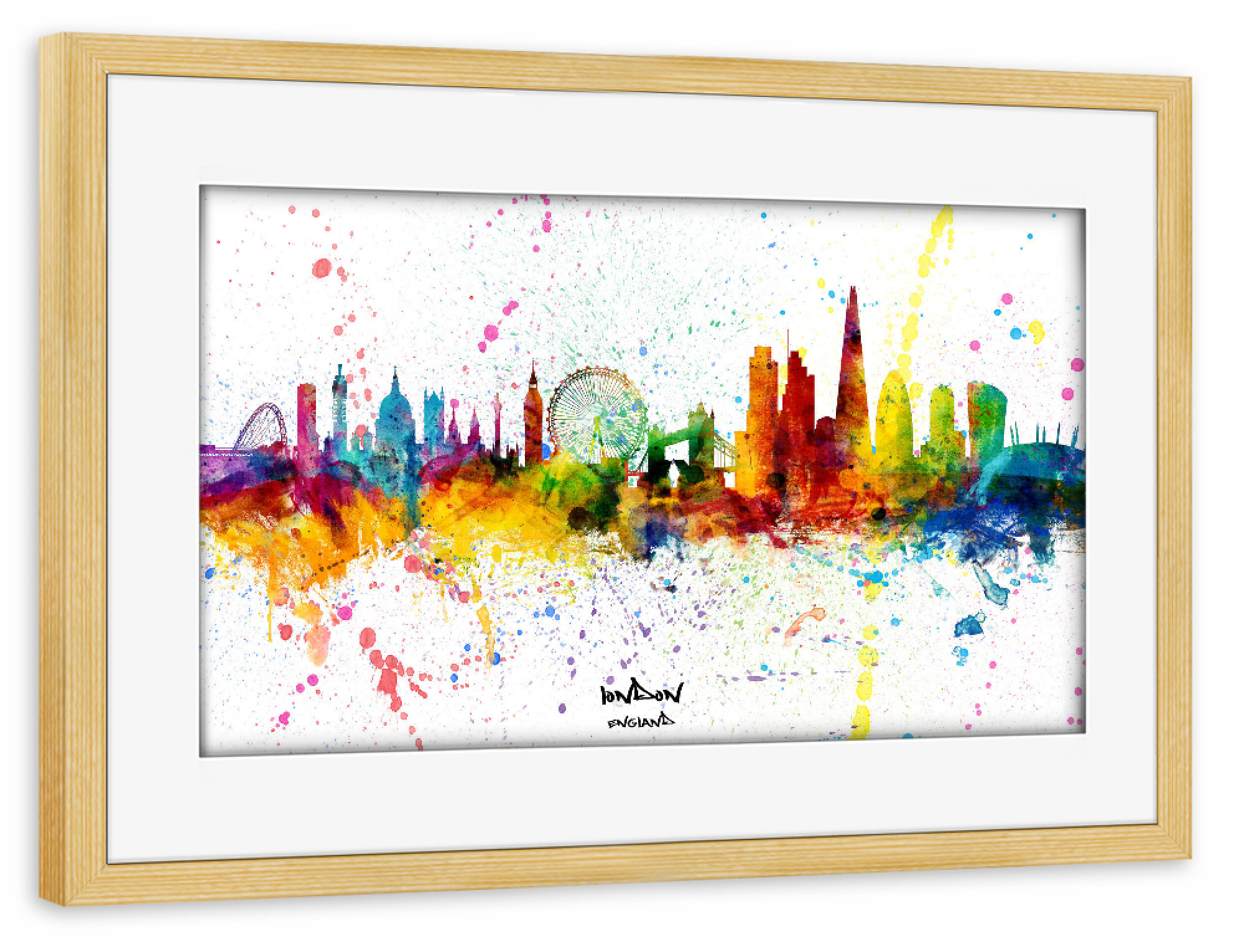 Poster mit Rahmen kiefer "London England Skyline Splash" artboxONE - Städte,Städte / London