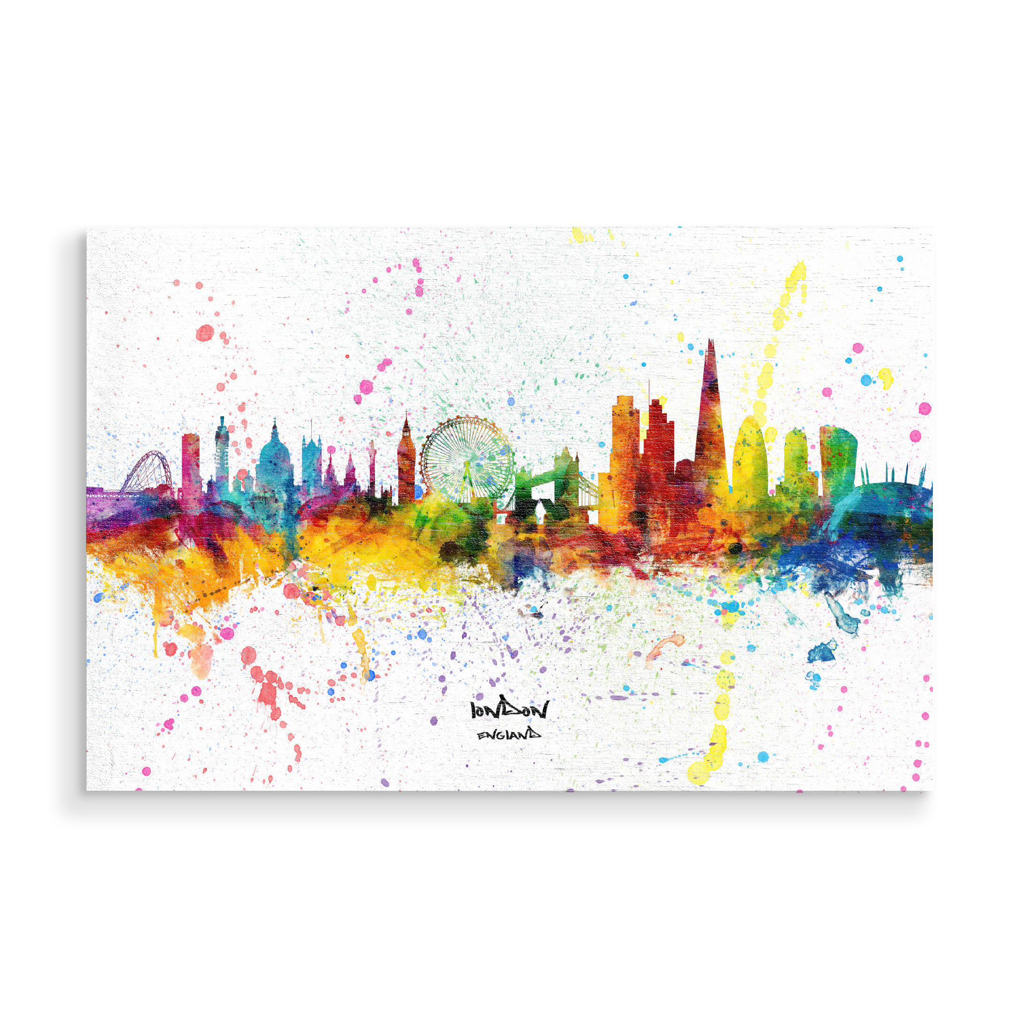 Holzbild "London England Skyline Splash" artboxONE - Städte,Städte / London - London,England,Skyline,Cityscape,Stadtbild,Watercolor,City