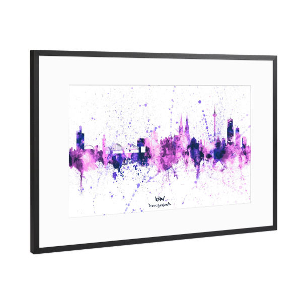 Poster mit Rahmen Schwarz (Metallic) "Cologne Germany Skyline PurplePink" artboxONE - Städte,Städte / Köln