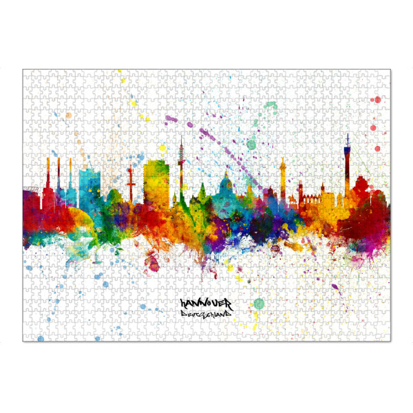 Puzzle Ravensburger "Hannover Germany Skyline Splash" artboxONE - Städte - Hannover,Germany,Skyline,Cityscape,Stadtbild,Watercolor,City,Bunt