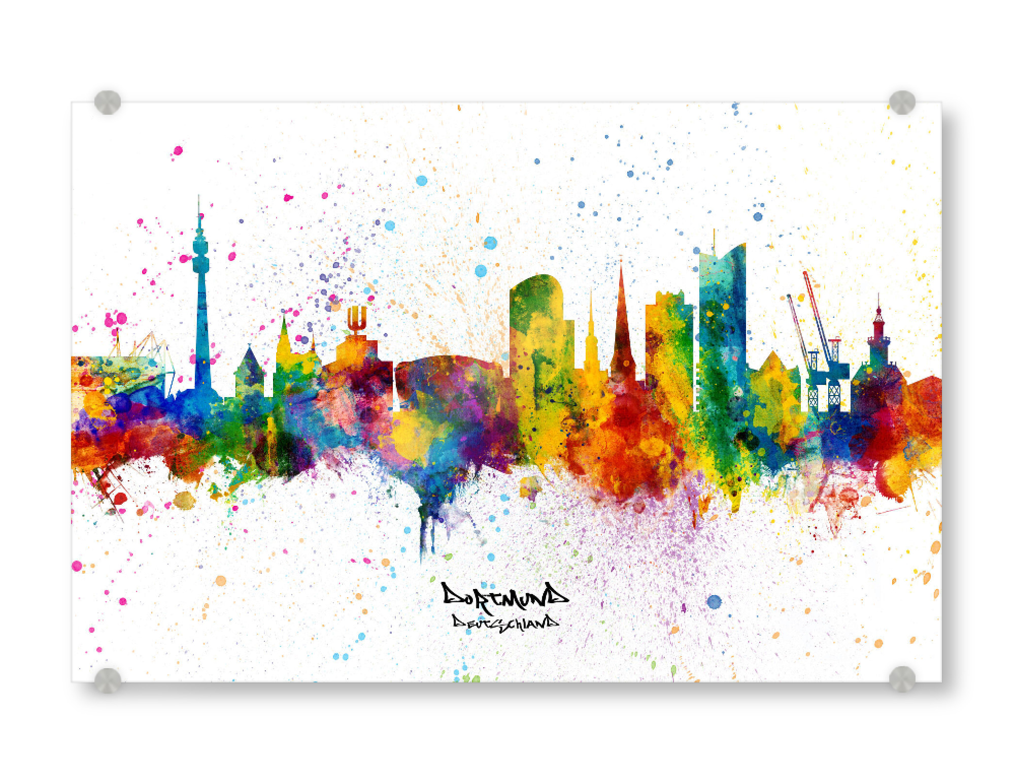 Acrylglasbild "Dortmund Germany Skyline Splash" artboxONE - Städte - Dortmund,Germany,Skyline,Cityscape,Stadtbild,Watercolor,City