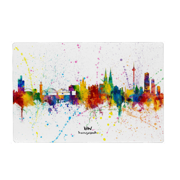Holzbild "Cologne Germany Skyline Splash" artboxONE - Städte,Städte / Köln - Cologne,Germany,Skyline,Cityscape,Stadtbild,Watercolor,City