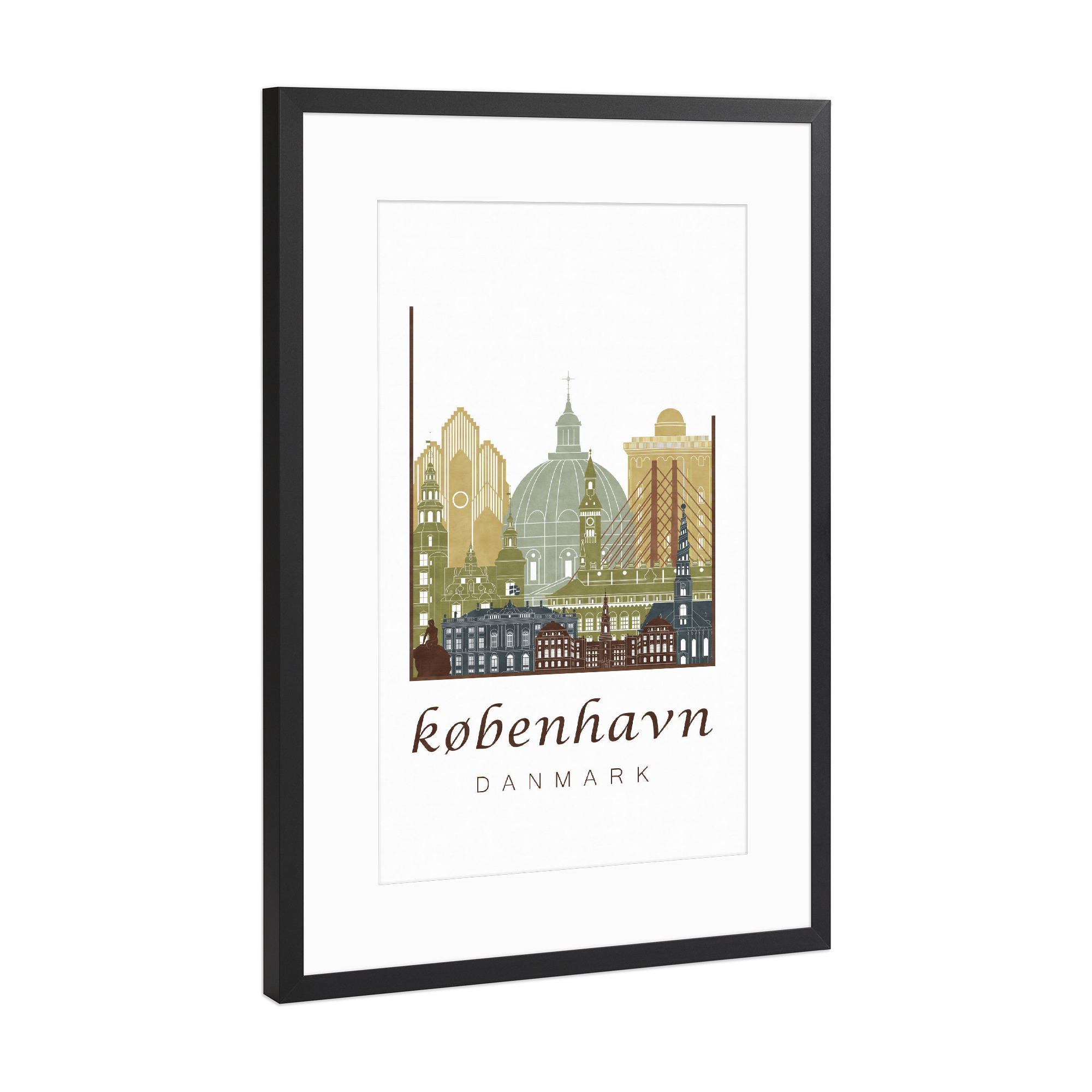 Poster mit Rahmen Schwarz (Metallic) "Copenhagen skyline light brown" artboxONE - Städte,Architektur,Städte / København