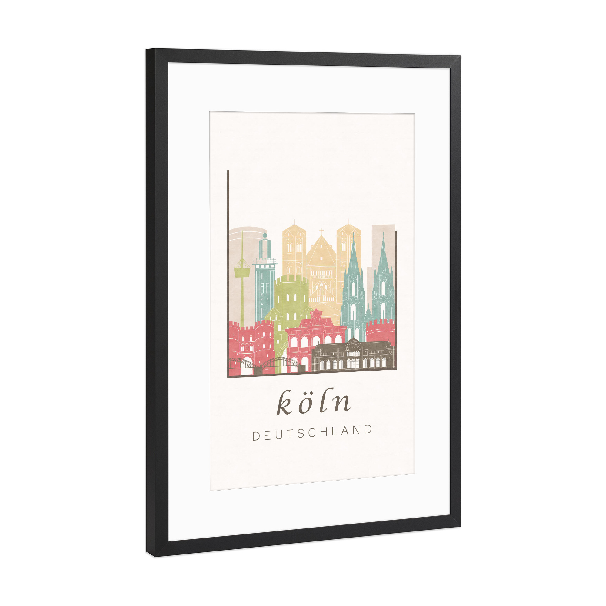 Poster mit Rahmen Schwarz (Metallic) "Cologne skyline pastel" artboxONE - Städte / Köln,Architektur