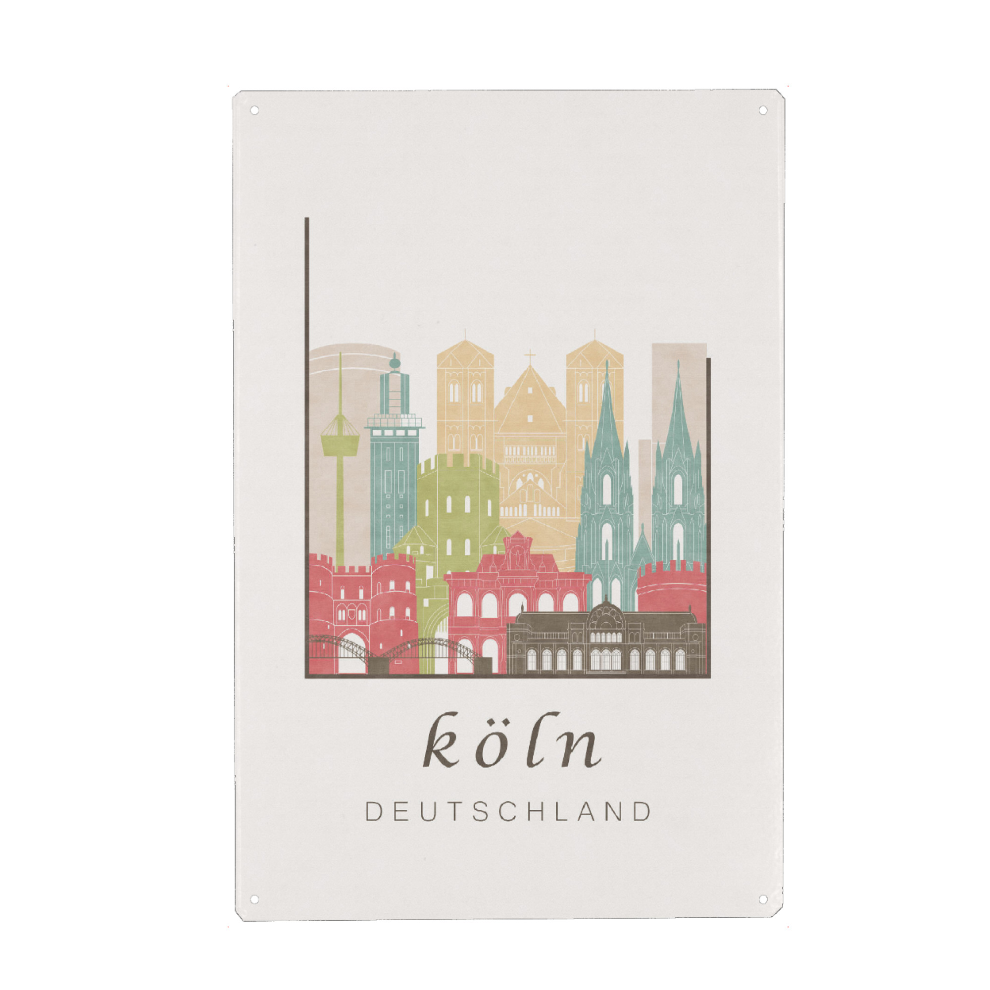 Metall Poster "Cologne skyline pastel" artboxONE - Städte / Köln,Architektur - Cologne,Köln,Germany,Deutschland,Skyline,Cityscape,Travel,City