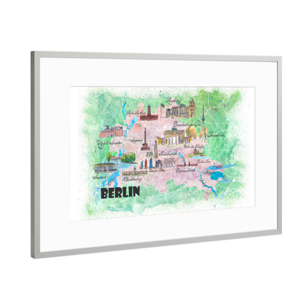 Poster mit Rahmen Silber "Berlin Illustrierte Karte" artboxONE - Städte / Berlin,Architektur,Kartografie