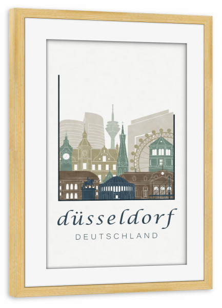 Poster mit Rahmen kiefer "Düsseldorf skyline light blue" artboxONE - Architektur,Städte / Düsseldorf