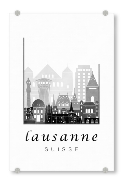 Acrylglasbild "Lausanne skyline black & white" artboxONE - Städte,Schwarzweiß,Architektur
