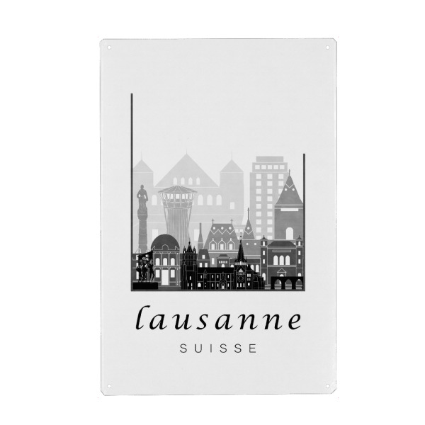 Holzbild "Lausanne skyline black & white" artboxONE - Städte,Schwarzweiß,Architektur
