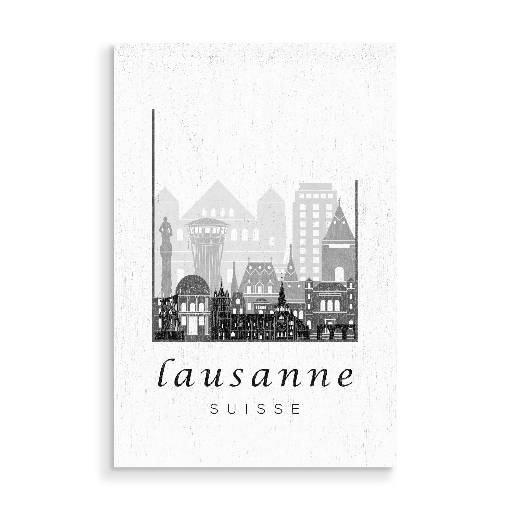 Holzbild "Lausanne skyline black & white" artboxONE - Städte,Schwarzweiß,Architektur