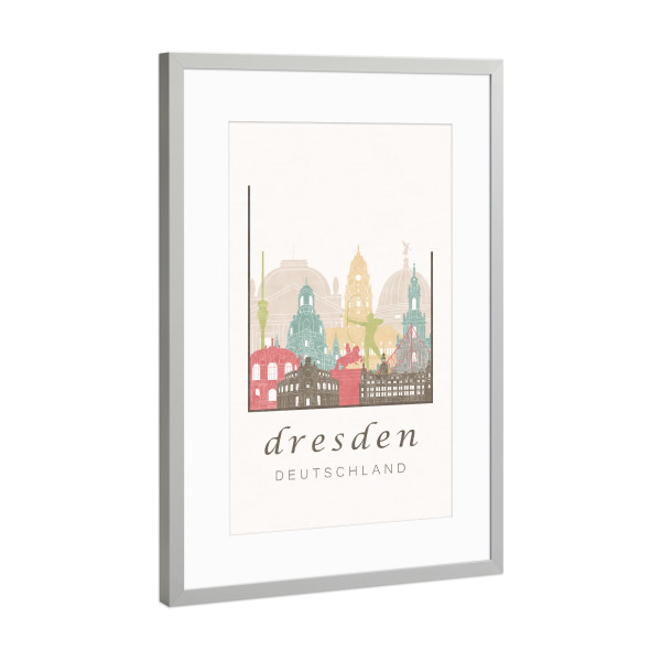 Poster mit Rahmen Silber "Dresden skyline pastel" artboxONE - Städte,Architektur,Städte / Dresden