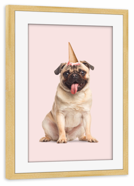 Poster mit Rahmen kiefer "PUGICORN" artboxONE - Für Kinder,Tiere,Essen & Trinken,Lustig