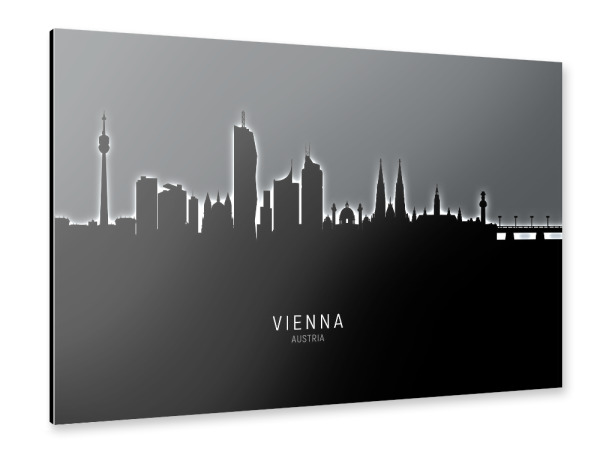 Alu-Dibond "Vienna Austria Skyline Glow White" 30x20 cm artboxONE