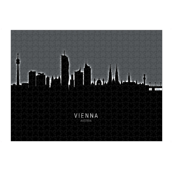 Puzzle Ravensburger "Vienna Austria Skyline Glow White" artboxONE - Städte,Schwarzweiß,Städte / Wien