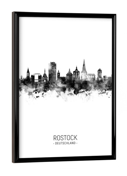 Poster mit schwarzem Rahmen "Rostock Germany Skyline BW" artboxONE - Städte,Schwarzweiß